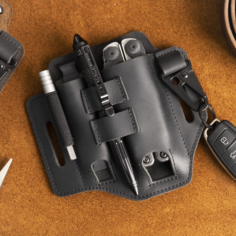 Gentlestache Multitool Leather Sheath Organizer with Pen And Flashlight Holder