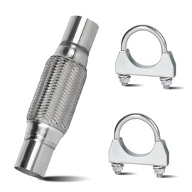 EFUTURETIME Flexible Pipe Exhaust 45 mm Pipe Connector Stainless Steel 150 mm x 250 mm with 2 Exhaust Clamps, Exhaust Pipe Mounting Parts for Exhaust Systems