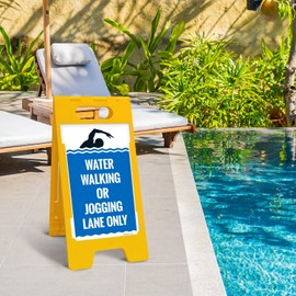 Water Walking Or Jogging Lane Only Folding Floor Sign, 10x16 Inches, with A Frame Stand, Made in USA