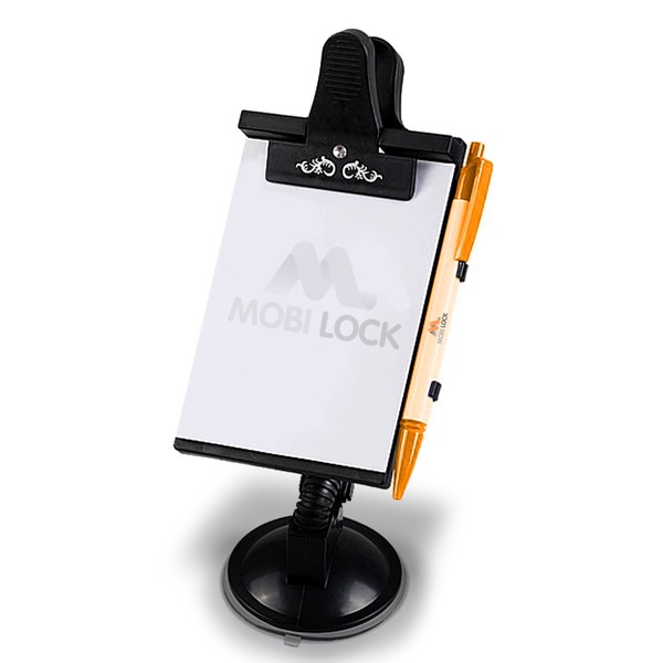 Car Clip Board, Dashboard Memo Pad with Pen Holder & Pad Mount - Universal Suction Cup, Flexible Neck Mount - Allows You to Take Notes While On-The-Go with 5 Replacement Pads of 30 Pages by Mobi Lock