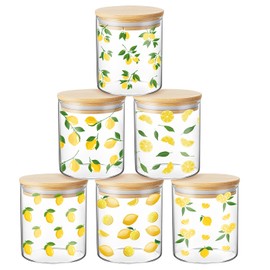Reallnaive 6 Pack Glass Storage Jars with Airtight Bamboo Lid Clear Food Storage Containers Sets for Kitchen Spices, Cookie, Coffee Bean, Dry Goods, Candy, Tea and More(Lemon)