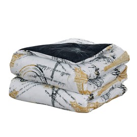 Sapphire Home Queen Size Comforter Set, 7 Piece Bed in a Bag - Paris Decor for Bedroom Comforter Set - Black, White, and Gold Paris Bedroom Comforter Set