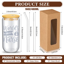 Pickmesh 16 Sets Christmas Nurses Employee Appreciation Gifts Bulk Nurses Week Cups Graduation Gifts Includes 16 oz Glass Cups with Lid Straw and Gift Boxes(Stylish)