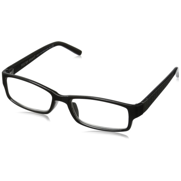 Foster Grant Men's Derick Square Reading Glasses, Black/Transparent, 59 mm, 1.50