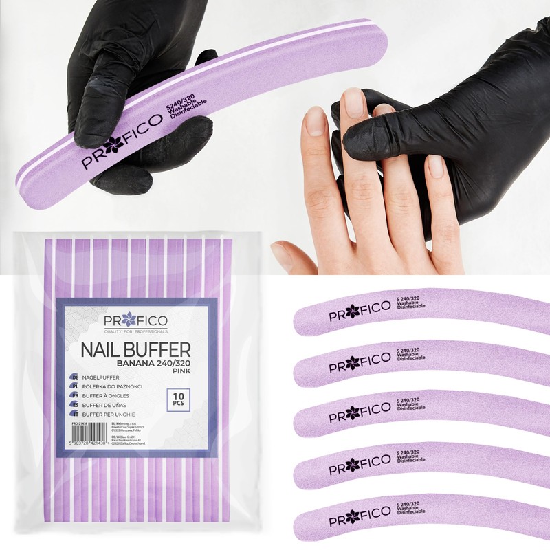 PROFICO Pack of 10 Professional Nail Buffer Buffer Curved 240/320