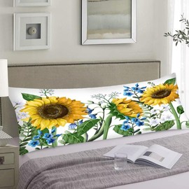 DAOPUDA Sunflowers Body Pillow Cover Spring Flowers Long Pillowcase with Zipper Decorative Florals Cushion Pillow Covers Farmhouse Soft Large Bedding Pillow Cases for Bedroom,Couch,Sofa,20"x54"