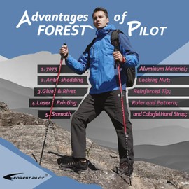 FOREST PILOT Trekking Poles - Lightweight 7075 Aluminum with Flip Lock & All Terrain Accessories - Pair of 2 Walking Sticks for Hiking with Beech Wood Grip-Brown