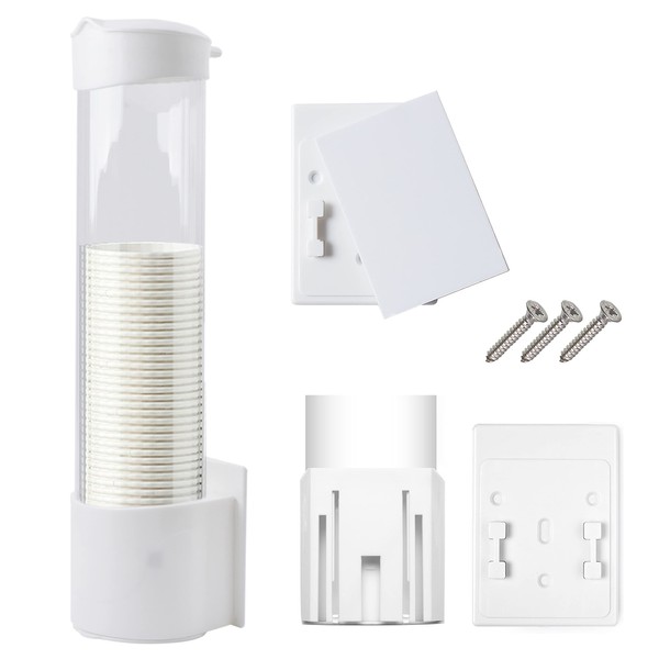 HOGAWAY Disposable Cup Dispenser, Cup Dispenser, Water Server, Paper Cup Holder, Cup Holder, Cup Stand, Disposable Cup Holder, Wall Mount, Wall Mount, Refrigerator, Tea Machine, Dispenser, Upgrade, Applicable to 3.0 inches (7.5 cm) or Less Diameter, White