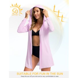 SANTINY Women's UPF50+ Swim Cover Up Sun Protection Hoodie Long UV Jacket SPF Lightweight Swimsuit Beach Cover Ups for Women (Pink_M)