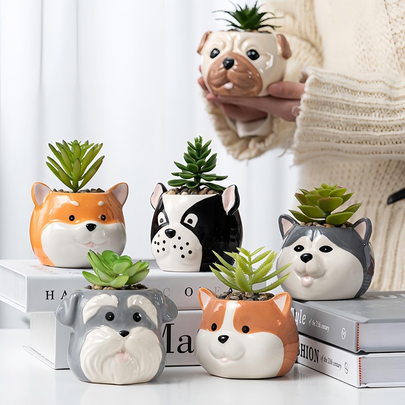 ETAKISH Dog Planter Pots - 6 Pack Ceramic Succulent Pots