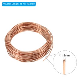 PATIKIL 49 Feet Solid Bare Copper Wire, 17 Gauge 99.9% Pure Copper Wire 1.5mm Soft Beading Wire Metal Plant Stem Ties for Jewelry Craft (15m)