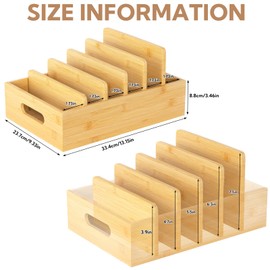 2 Pack Bamboo Lid Organizers Inside Cabinet Pan Lid Organizer for Plastic Lids Bamboo Lid Storage Containers Kitchen Organizer with 5 Adjustable Dividers for Kitchen Cabinet Drawer Pantry Organization