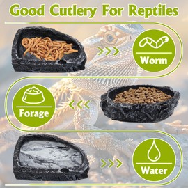 ATSKIM 3 Pack Reptile Water Dish, Samll Snake Water Bowl, Leopard Crested Gecko Tank Accessories, Bearded Dragon Food Dish, Feeding Dish Kit for Tortoise, Lizard, Frog, Hermit Crab (3 Pack)