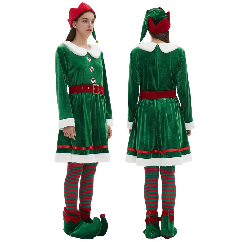 Christmas Elf Women Costume Adult Santa Claus Costumes Dress Outfit