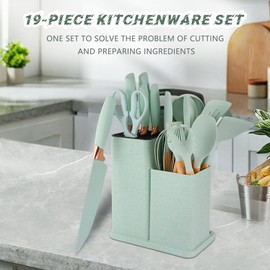 seness 19 Pieces Kitchen Utensils Set Silicone Cooking Utensils Kit Spatula Heat Resistant Wooden Spoon Gadgets for Non-stick Pans Most Intimate Kitchen Companion Best Gift (Black)