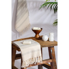 DEMMEX (Set of 2) 100% Certified Organic Cotton Turkish Hand Towels, Bathroom Hand, Face, Hair, Gym, Kitchen Towel, Dishcloth, Prewashed, Double Tied Tassels, 18x36 Inches (Gray)