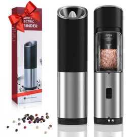 Vinstein Battery Salt and Pepper Grinder, Gravity Electric Salt and Pepper Grinder, Automatic Salt Grinder with Led Light, One Hand Operation & Adjustable Coarseness, Stainless Steel