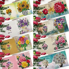 MEDOYOH Set of 8 DIY Diamond Painting Greeting Cards with Envelope, Diamond Painting Blank Art Cards for Birthday, Mother's Day, Christmas, Anniversary, Thanksgiving, Flowers (14)