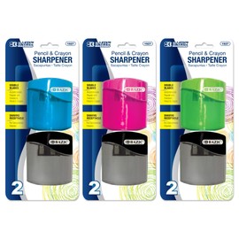BAZIC Pencil Sharpener Dual Blades w/Receptacle, Standard & Jumbo Size Pencils Crayon, Double Blade Sharpeners for Office School (2/Pack), 3-Packs