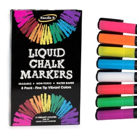 Chalk Markers - 8 Vibrant Fine Tip, Erasable, Non-Toxic, Water-Based, For Kids & Adults for Glass or Chalkboard Markers for Businesses, Restaurants, Liquid Chalk Markers (Vibrant 1mm)