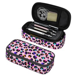 GardEssere Colorful Leopard Large Pencil Case Aesthetic Big Capacity Cute Pencil Box Pouch with Zipper Pencil Case for Girls Boys Kids Cosmetic Bag for Women for School Office Pink