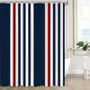 QSSMQS Navy Blue Red Striped Shower Curtain Modern Abstract Vertical