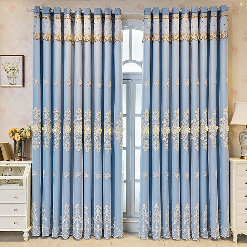 Amidoudou 1 Pair European Double Layer Curtains Luxury Embroidered Curtains