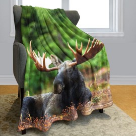 KLRIGR Soft Cozy Fleece Throw Blanket for Couch, Moose Deer, 40X50 Inches