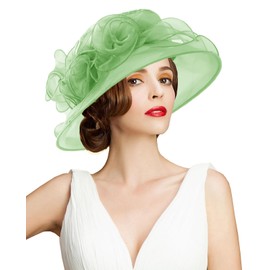 RZTA Women's Kentucky Derby Church Dress Hat Wide Brim Leaf Flower Bridal Shower Hat A11-Mint Green