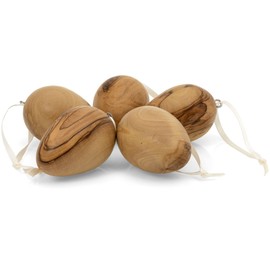 SIKORA OD18 Set of 5 Small Decorative Easter Eggs Made of Olive Wood for Hanging Height: 4.5 cm