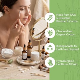 Hisopos de algodón orgánico de doble punta para orejas 100% bambú (paquete de 1000 unidades) | Artículos de belleza biodegradables y cuidado personal 
