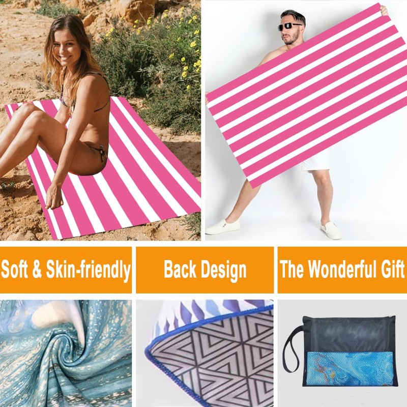 BonGu Beach Towel Oversized Stripe 180x90cm, Quick Dry Sand Free