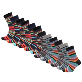 Men’s Black Socks with Reinforced Striped Design, Pack of 12 Pairs, Multipack Socks in UK Sizes 6-11, Perfect for Everyday Wear and Long-Lasting Use (Design 1)