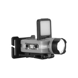 FISHNU Faro giratorio versátil con luz roja de advertencia y mecha láser blanca – Haz ajustable de 90°, carga USB-C, clip de sombrero manos libres (gris)