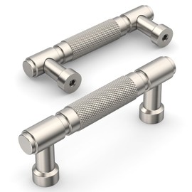 Amerdeco 10 Pack Brushed Satin Nickel knurled Cabinet Pulls 3 Inch(76mm) Hole Center Drawer Pulls Cabinet Hardware Kitchen Cabinet Handles for Bathroom ZH0072