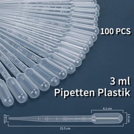 luckaide Pack of 100 Pipettes, 3 ml Disposable Pipettes, Plastic Pipette for Laboratory Trial, Essential Oils, Classroom Experiment