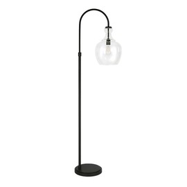 Henn&Hart Metal Arc Black and Bronze Floor Lamp with Clear Glass Shade