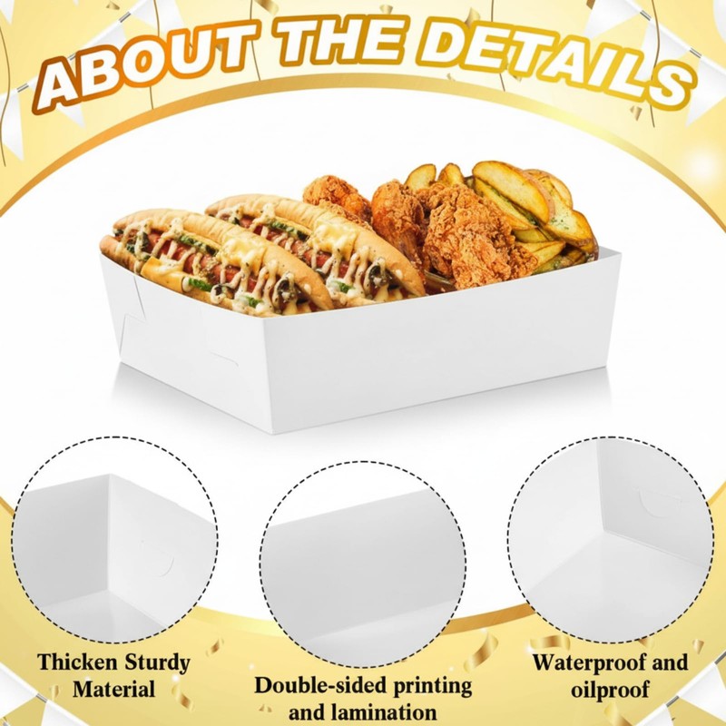 50 Pcs 5 Lb Extra Large Paper Food Tray Disposable,