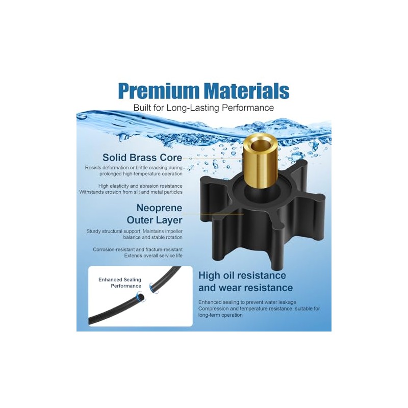 Upgraded Premium Neoprene Impeller with Brass Core & O-Ring Kit,