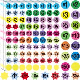 YSHIHE Yard Sale Price Stickers Garage Sale Stickers 3/4" Round Bright Colors Label Stickers Flea Market Pricing Stickers 1600 Pcs Pre-Printed Labels with Price