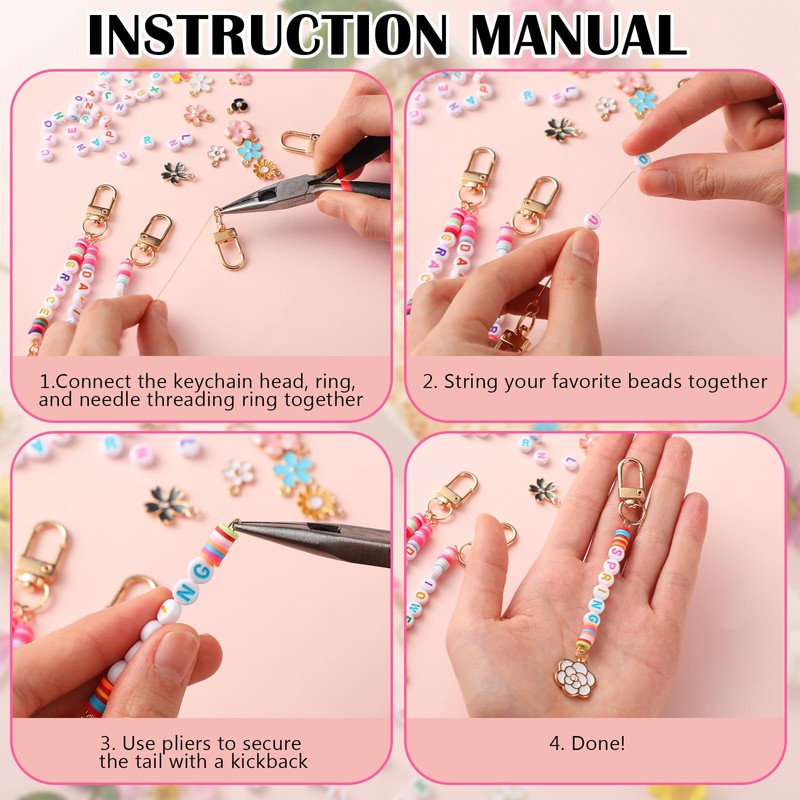 Tondiamo 2823 Pcs Bead Keychain DIY Craft Making Kit Bag
