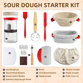 Sourdough Starter Kit ， Gift for Bakers Sourdough Bread Baking Supplies,34oz Starter Jar, 2 Cotton Rope Proofing Baskets & More for Sourdough Starter Bread Making Baking Fermentation