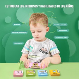 Talking Flashcards Children's Toy from 2 3 4 5 6 Years Educational Games for Autism Learning Toy Spanish Learning for Children Preschool Children Gift for Boys Girls 2-4 Years 112 Sheets 224 Words