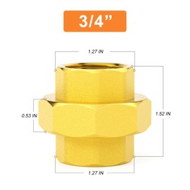 GASHER Brass Pipe Fitting, Brass Union 3/4" Female Pipe Fitting, For Connecting And Extending 2PCS