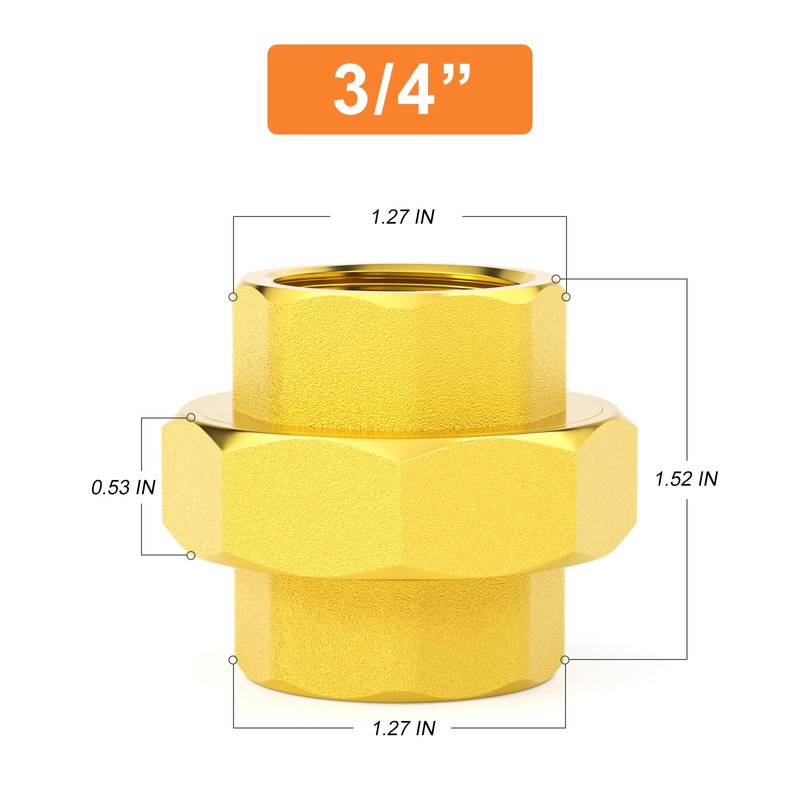 GASHER Brass Pipe Fitting, Brass Union 3/4" Female Pipe Fitting,