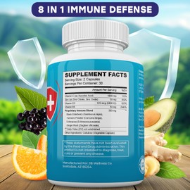 JB WELLNESS CO Immune Support 8 in 1 Capsules - Zinc Supplement, Vitamin D3 5000 IU, Vitamin C 1000MG and Elderberry - Immune Booster Supplement with Echinacea, Ginger Root, and Turmeric