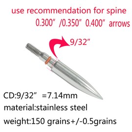 Field Points arrowheads 150 Grains Archery Field Points, 9/32'' Stainless Steel Screw in Archery Field Tips and Broadheads (1 Dozen 12 PCS), 2.9*2.3*0.6