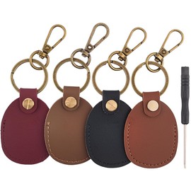 CALFOVERA 4 Colors PU Leather Airtag Holder Keyring Portable Scratch-Resistant Leather NFC Keychain Full Coverage Smart Key Tag Case Holder Key Ring with Screwdriver for Air Tag Storing Locator