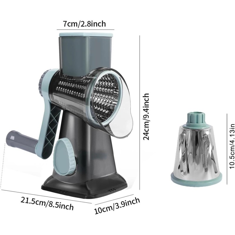 Unbranded Rotary Cheese Grater with Hand Crank & 3 Blades
