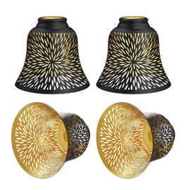 Lampshade 4 Pack, ALUCSET Pendant Light Shades, Ceiling Fan Replacements Light Shade with 2.28" Fitter, 5.12" High 6" Diameter,Metal Daisy Etched Light Covers for Chandelier,Wall Sconces,Black Gold